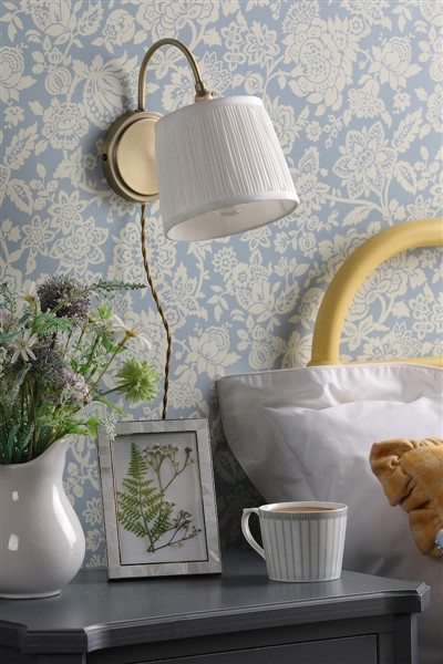 (image for) Laura Ashley Hemsley Wall Light Antique Brass and Ivory With Shade